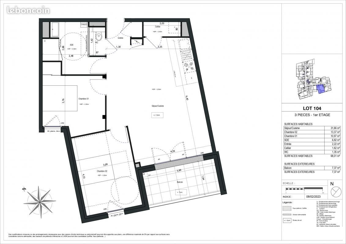 Appartement a louer vannes - 3 pièce(s) - 68 m2 - Surfyn