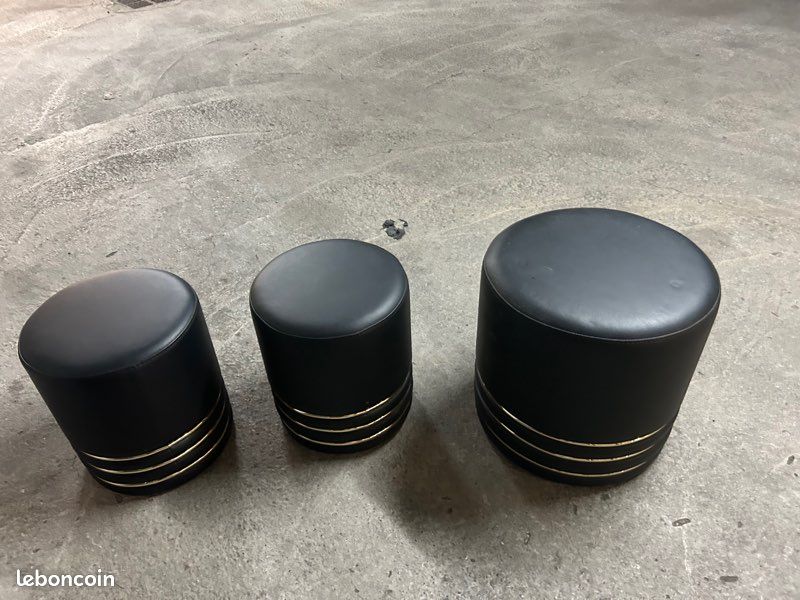 Pouf simili cuir - 2 petits - 1 grand (image 2)