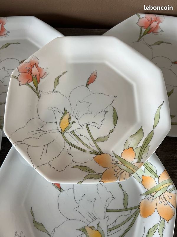 Lot De 4 Petites Assiettes Vintage Arcopal Octogonales - France, Verre D 18,2 Cm