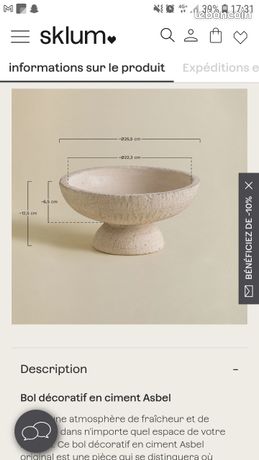 Bol Décoratif En Ciment Asbel - Design Semi-sphère Avec Support - Pour Plante Ou Bougie - Fait Main - Diamètre ~25,5cm