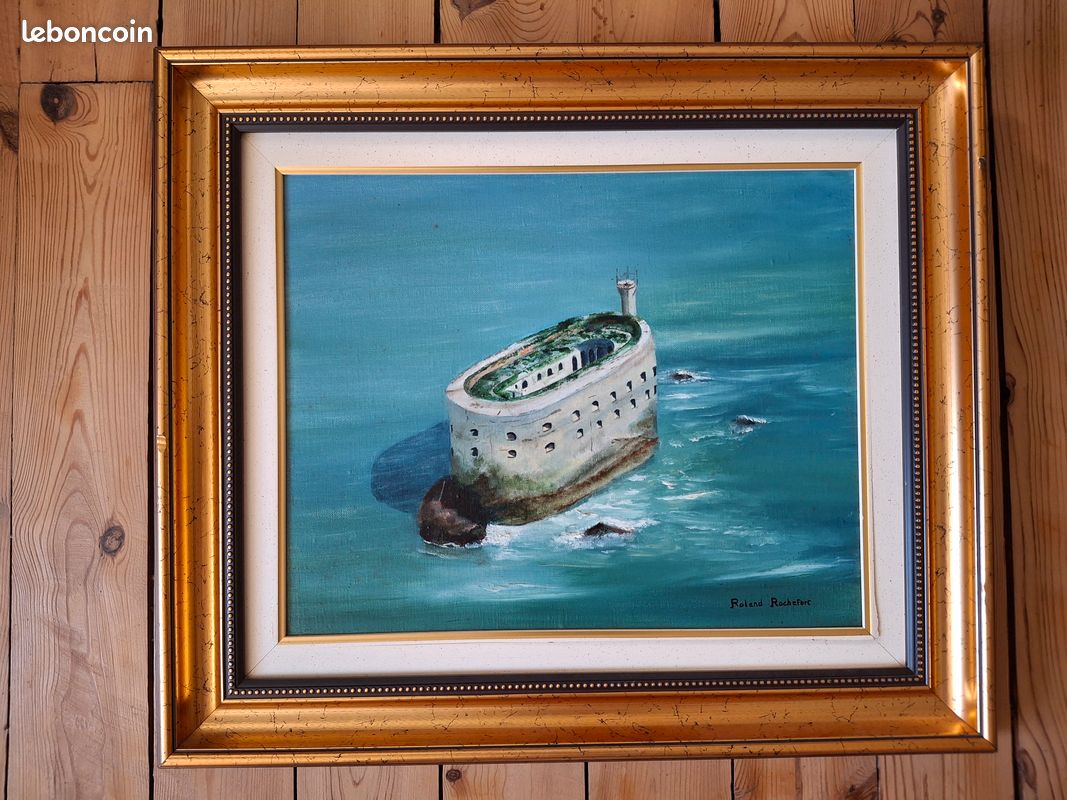 Huile sur toile de Roland Rochefort signé et encadré Fort Boyard en Charente Maritime 58 X 50 cm (image 1)
