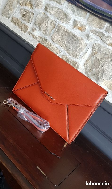 Kesslord grand sac pochette en cuir saffiano orange Neuf (image 3)