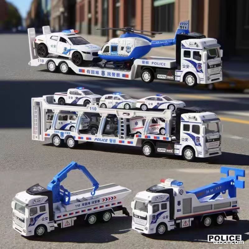 Set De 7 Voitures Cars – Camion Transporteur + 6 Miniatures Friction, Métal/plastique, Dès 3 Ans