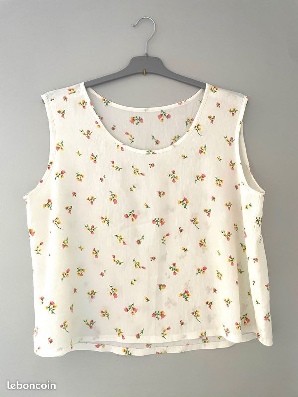 Débardeur / top sans manches - blanc à fleurs (image 1)