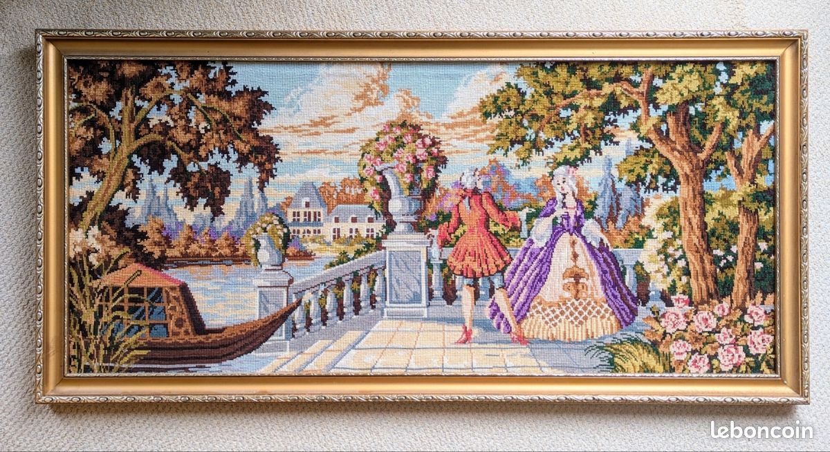 Tapisserie Française Vintage 2x4 Pieds – Bord De Rivière – Décoration Murale