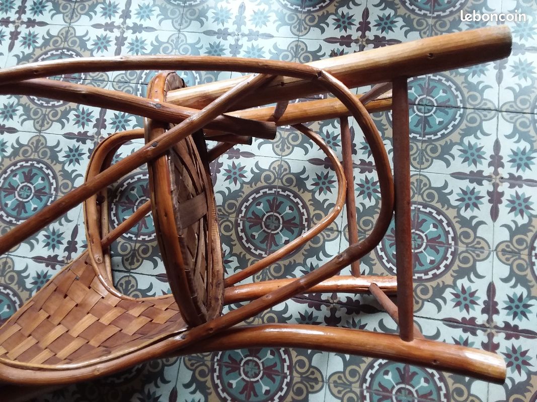 Fauteuil en bois et en écorces de châtaignier vintage (image 5)