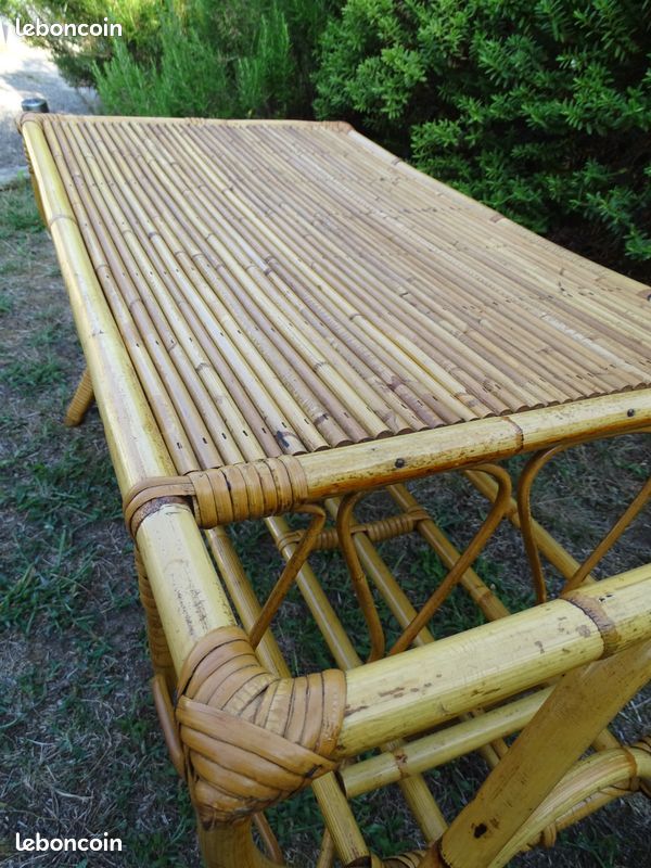 Table Basse Bambou Rotin Osier Design Bar Porte Revues Rétro Vintage Tiki 60 70's (image 12)