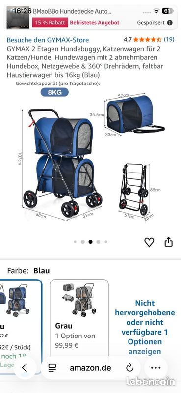 Pousette pour chien ou chat deux étages (image 7)