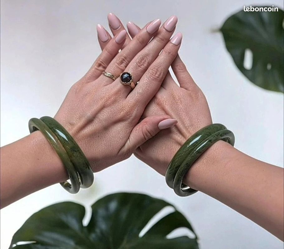 Bracelet Vintage Vert Pomme Marbré Confidences - Plastique - France - Excellent état
