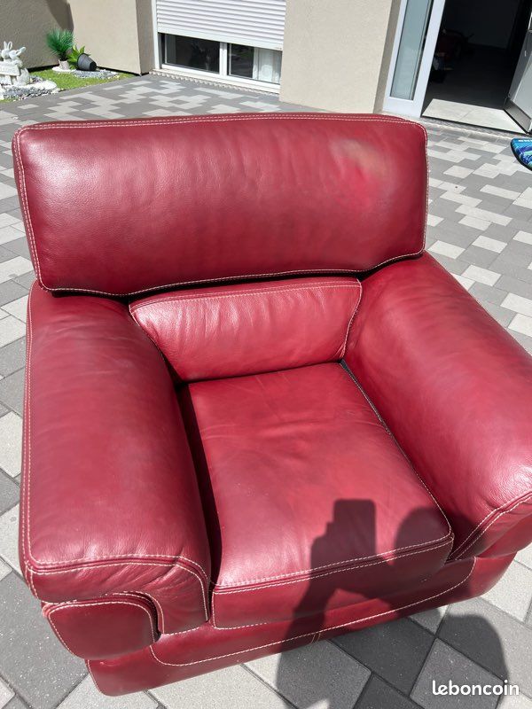 Canapé + fauteuil en cuir rouge Bartley & Bartley (image 11)