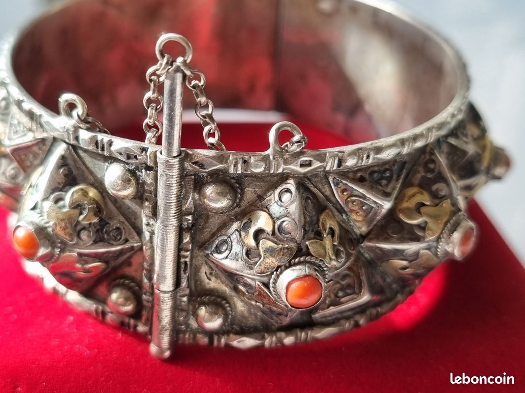 Ancien Bracelet Magnifique En Argent Et Pierre - Bijou Vintage Occasion