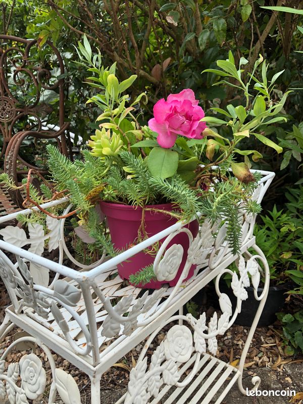 Jolie jardinière / porte pot de fleurs en fer forgé avec support (image 1)