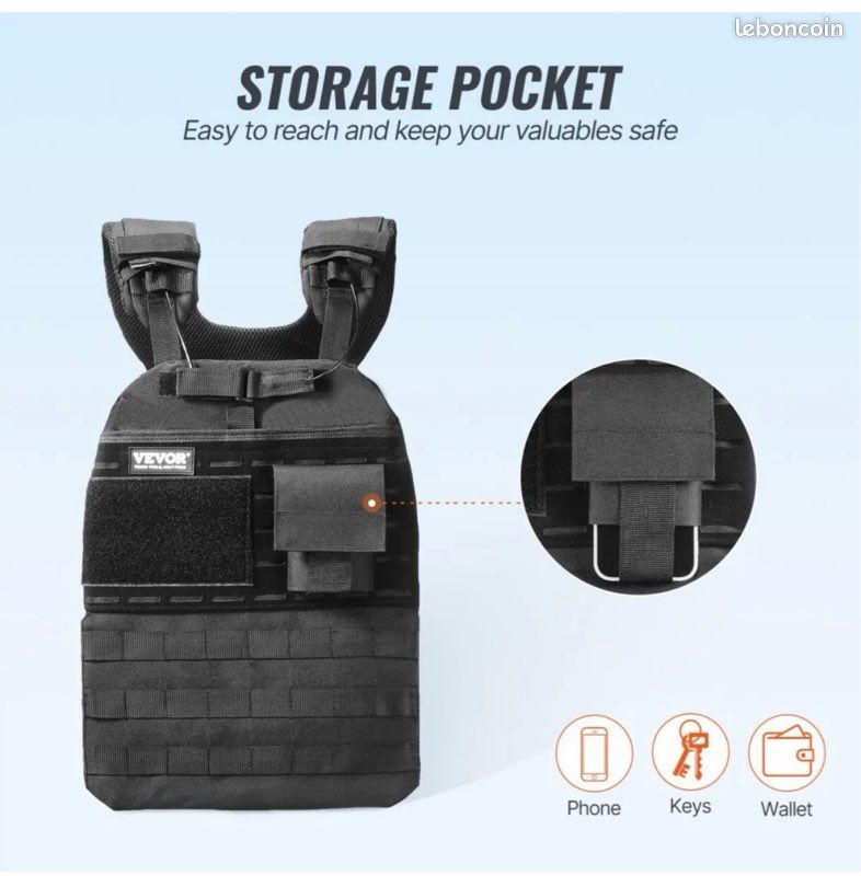 BAGAIL Gilet lesté réglable, 1,8 à 4,5 kg/5,4 à 8,2 kg/9,1 à 14,5 kg pour homme et femme avec 6 poids et grande poche, gilet lesté pour entraînement à domicile, course, marche