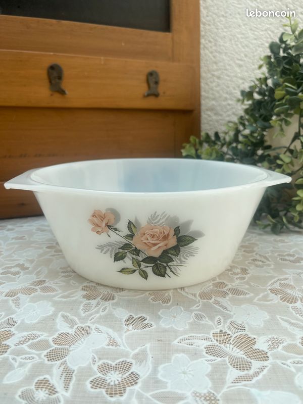 4 ⚜️ Ancien Saladier Arcopal France Décor Motif Fleur Vintage
