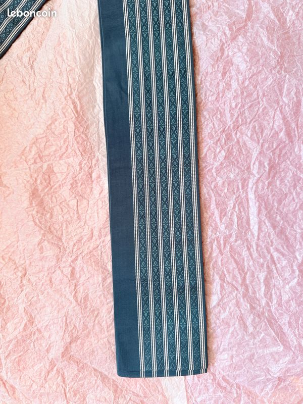 Japon authentique Kaku obi homme vintage soie marine clair rayures blanches excellent état (image 3)