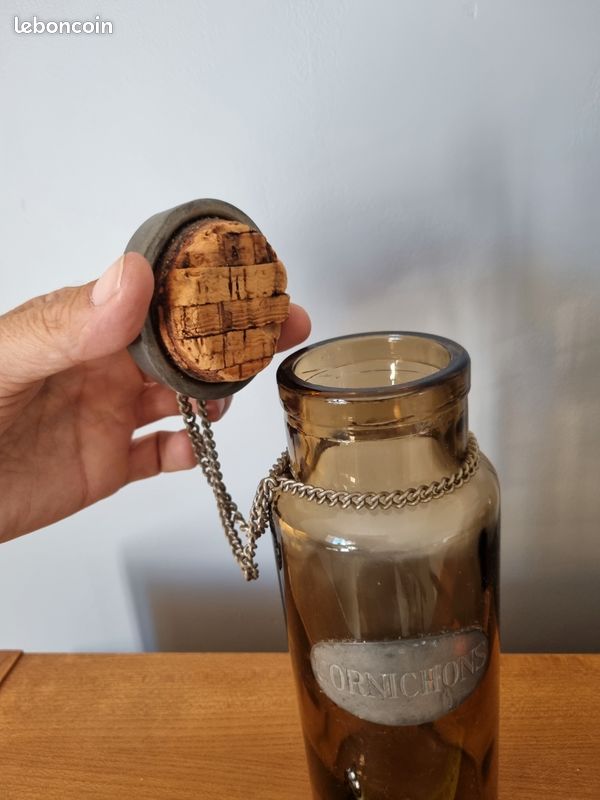 Ancien pot / bocal à cornichons vintage en verre fumé et métal (image 6)