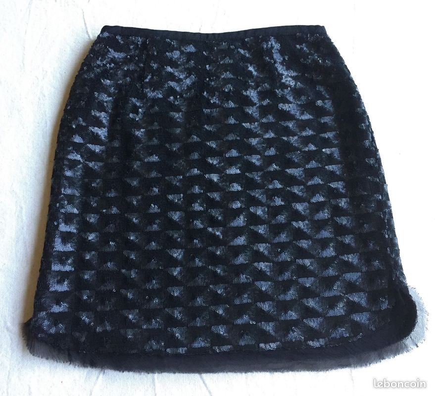 Jupe genou coupe crayon Comptoir des Cotonniers noire sequins XS/34/6 (image 1)