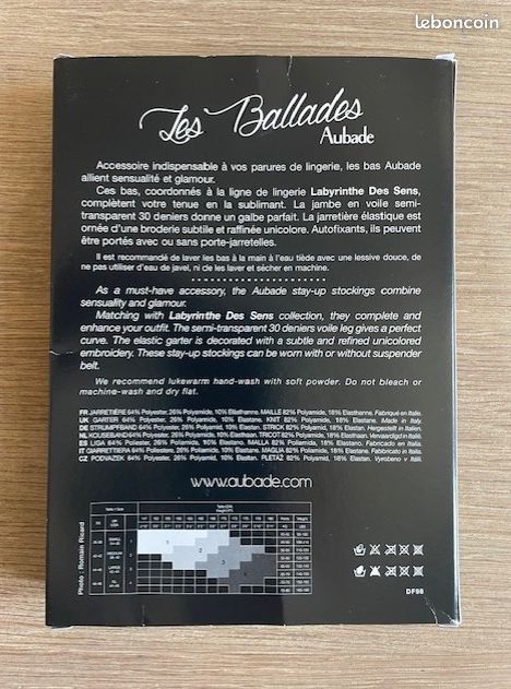 Bas Autofixant Aubade Bahia 15 Deniers - Taille 2, Couleur Orchidée, Neuf Avec étiquettes