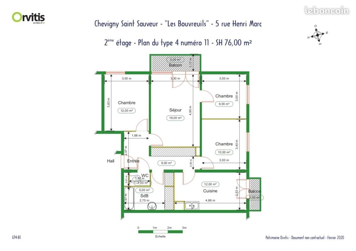 Appartement 4 pièces 76 m² · à Chevigny-Saint-Sauveur · 76 m² · 540 €