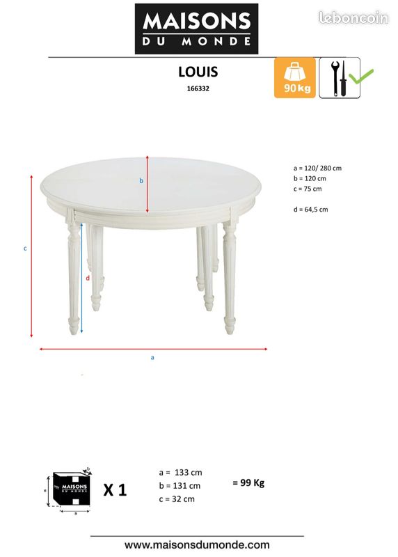 À vendre – Table ronde extensible LOUIS de Maisons du Monde, 4 à 12 personnes – 300 EUR (image 11)