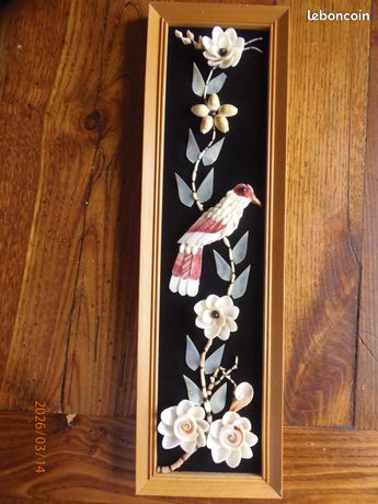 Paire De Cadres Artisanaux Philippins Vintage - Oiseaux, Fleurs, Coquillage