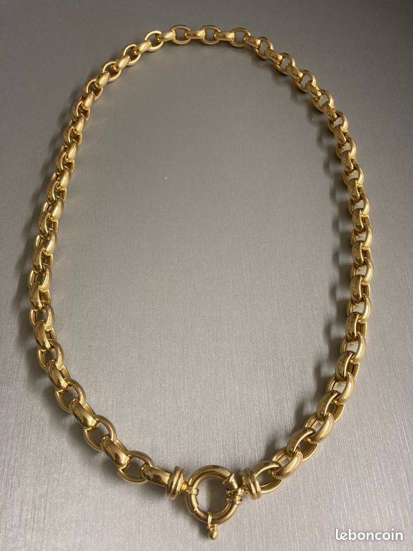 Collier Doré Fermoir Bouée Marine En Plaqué Or 18K - Longueur 40 Cm, Création Unique