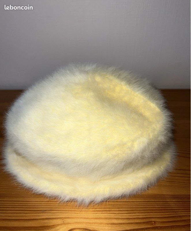 Chapeau Vintage Laulhère En Angora Et Fourrure Véritable - Marron, Taille Unique - Très Bon état
