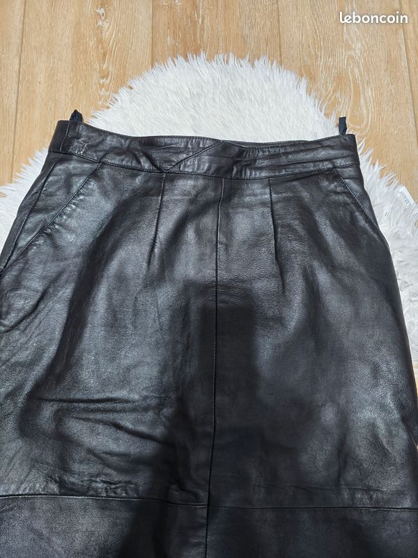 Jupe en cuir véritable vintage taille 44 (image 2)