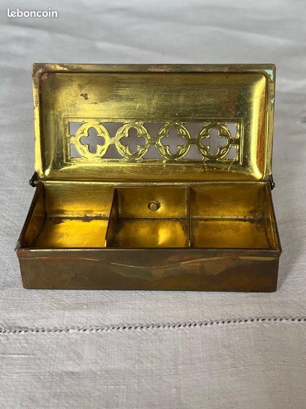 Coffret à Bijoux Ancien En Verre Et Laiton - Motif Lierre - France 19ème