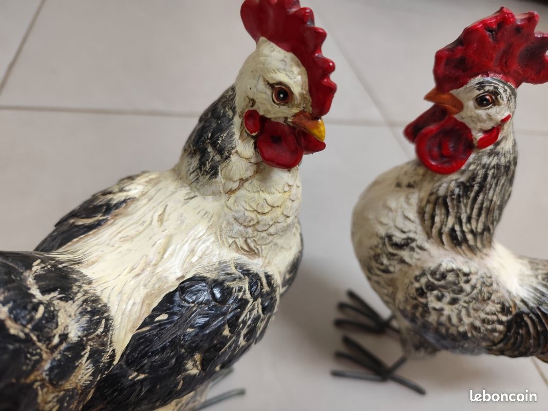 Couple Photophores Coq Et Poule En Fer Et Faïence - Hauteurs 19,5 Et 28cm