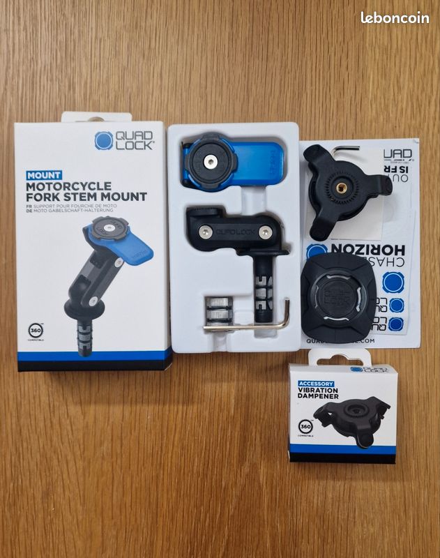 Kit Support Quad Lock Moto - Système Anti-Vibration + Adaptateur Universel - Neuf