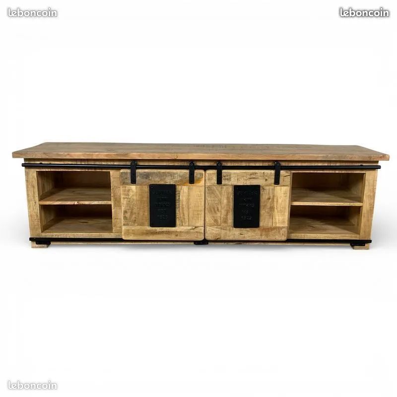 ⭐ Meuble TV 180 cm RAILWAY Bois massif manguier - Modèle Exposition ⭐ Retrait en magasin (54) (image 3)