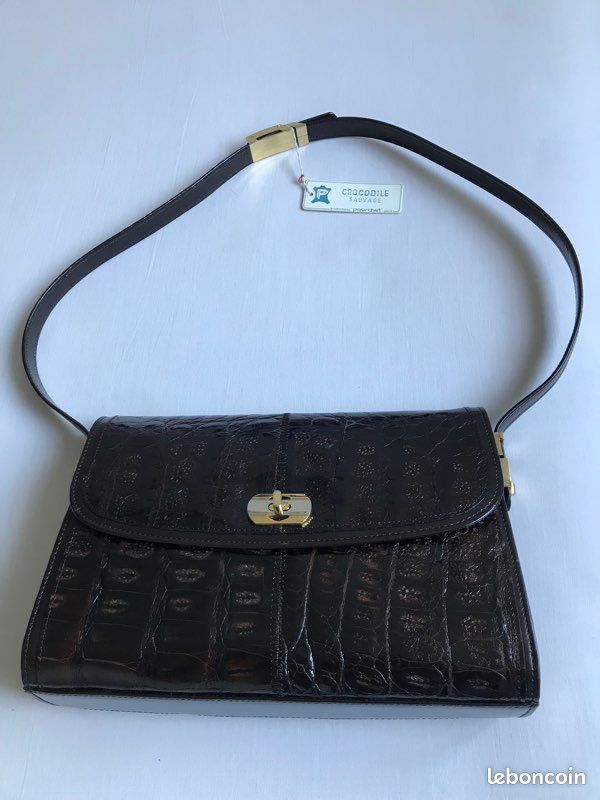 Sac à main Pourchet Paris CROCODILE SAUVAGE, neuf avec étiquette