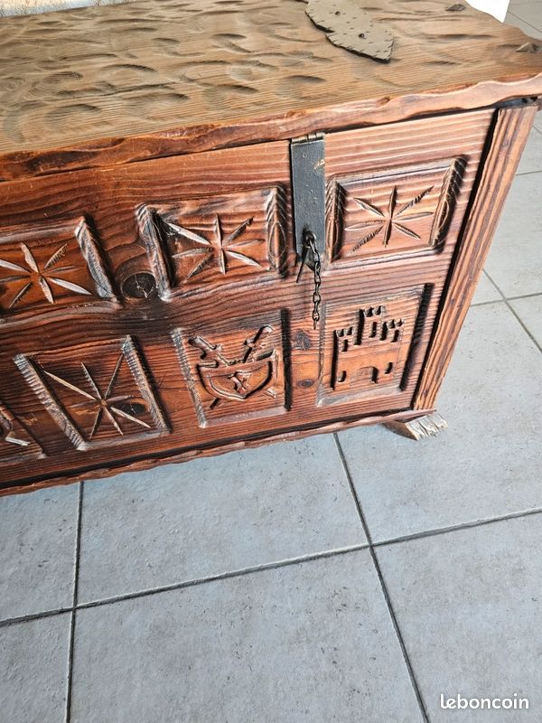 Coffre en bois sculpté, ancien, antiquités (image 7)
