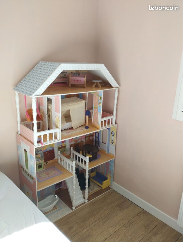 Grande Maison de poupée en bois Rose 13 accessoires enfant Olivia's