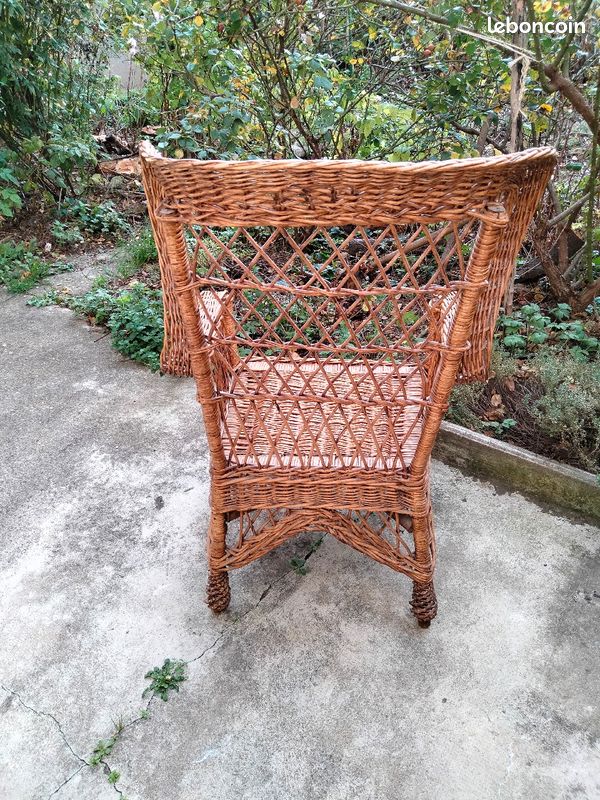 Fauteuil en osier et rotin, à oreillettes (image 3)