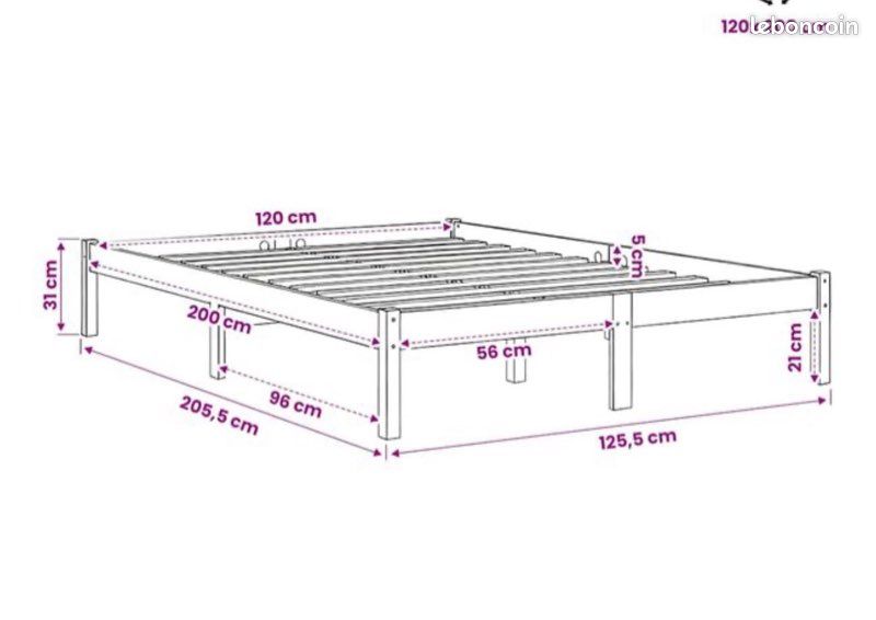 Cadre de lit en bois massif – blanc 120x200 cm (image 4)