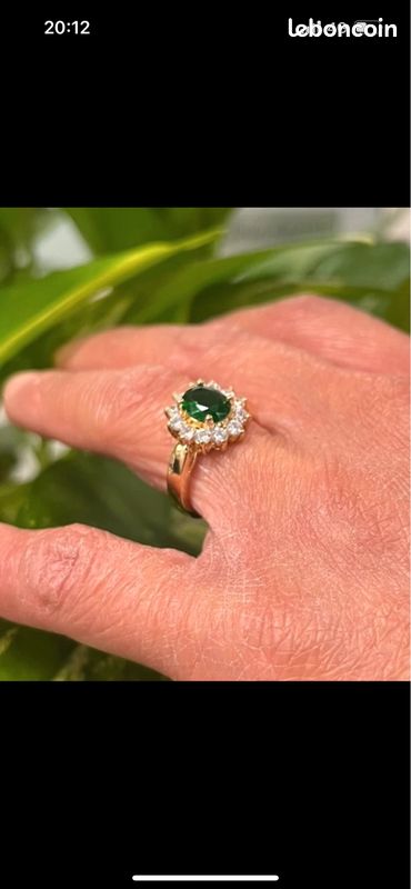 Bague Marquise Émeraude Plaqué Or 18 Taille 50 à 60