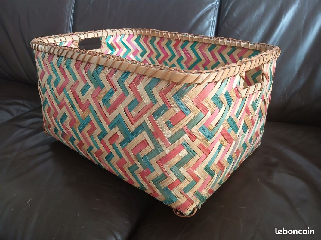 Panier bambou tressé rectangulaire multicolore (image 3)