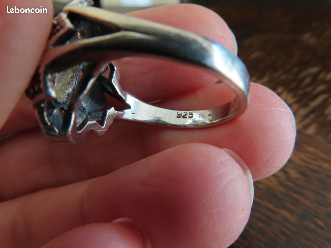 Bague Ancienne Argent Massif 925 - Taille 53 - Anneau Alliance Jonc Avec Pierre Rose