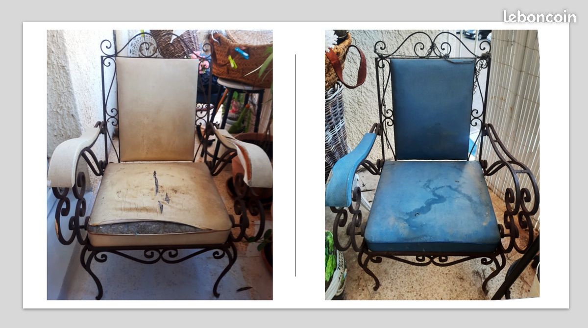 Lot de deux grands fauteuils fer forgé RETRO d'époque à RESTAURER (image 1)