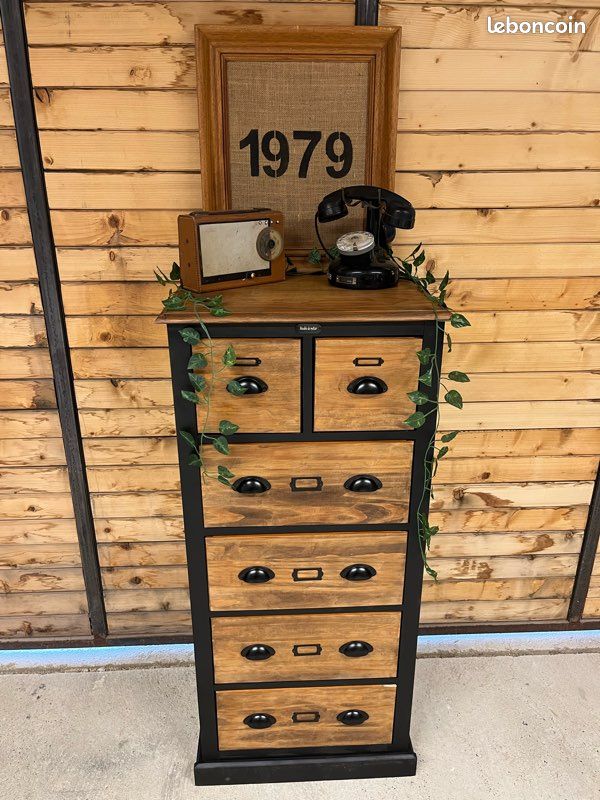 Chiffonnier meuble à tiroirs semainier commode de rangement de métier industriel vintage scandinave bois ancien (image 5)