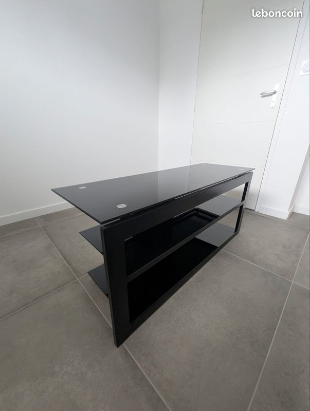Meuble TV moderne - plateau en verre noir (image 1)