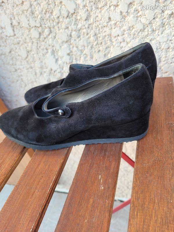 Chaussure femme 38 1/2 noire neuve Parlanti (italie) cuir peau velours beau modèle élégant (image 3)