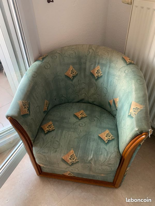 Fauteuil vintage vert fleuri (image 2)