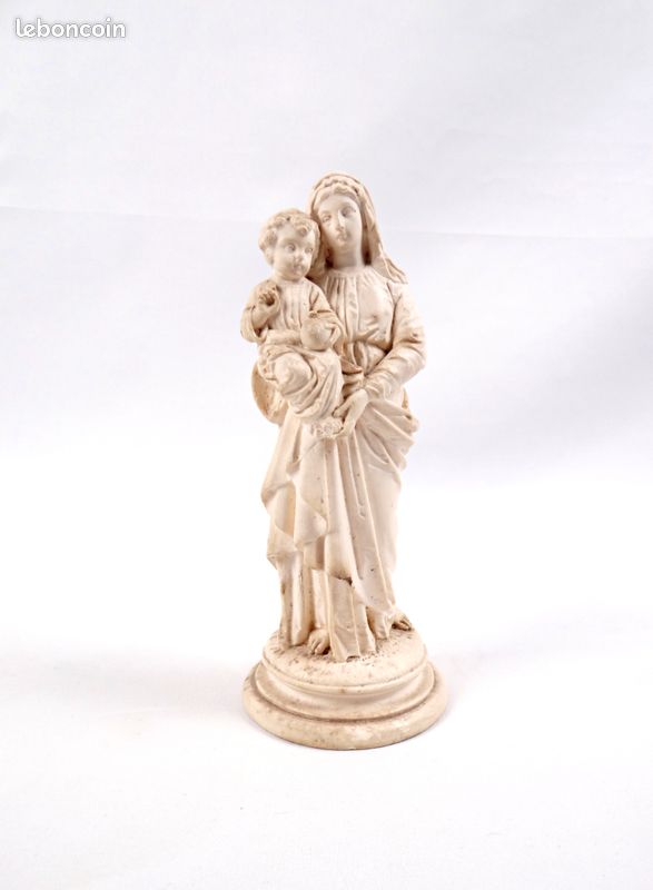 Statue Vierge à l'Enfant en plâtre d'art artisanat religieux début XXe - l'Antochine (image 1)