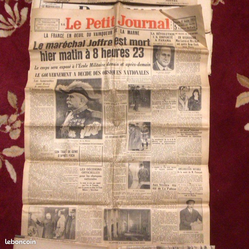 7 journaux du 4 janvier 1931. Mort du Maréchal Joffre (image 6)
