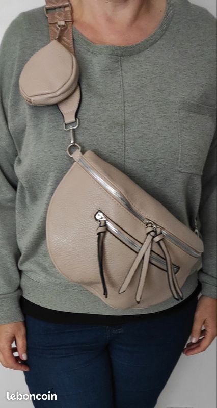 Sac banane femme grainé beige+porte monnaie bandoulière réglable (image 1)
