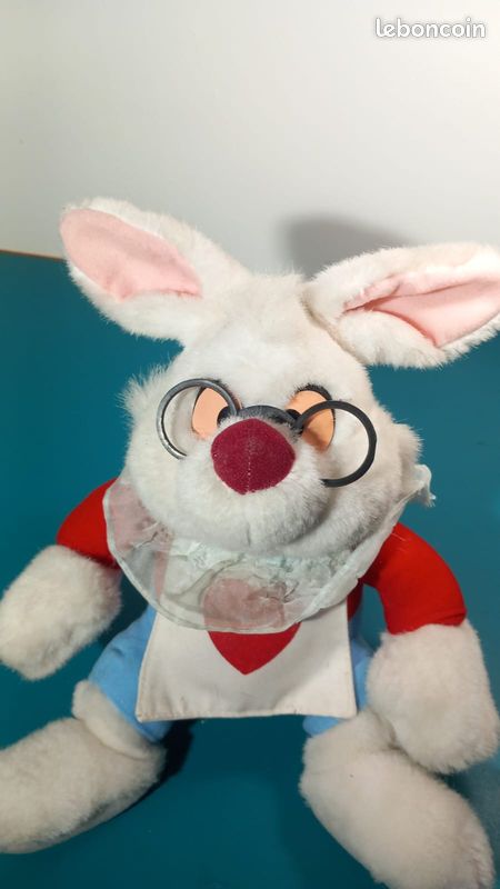 Rare Peluche Lapin Blanc Alice aux Pays des Merveilles 26cm