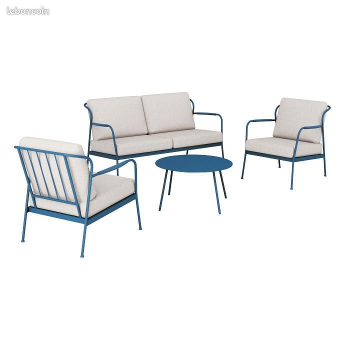 Salon bas de jardin acier et tissu (canapé + fauteuils + table basse) - Noa II - 4 places (image 1)